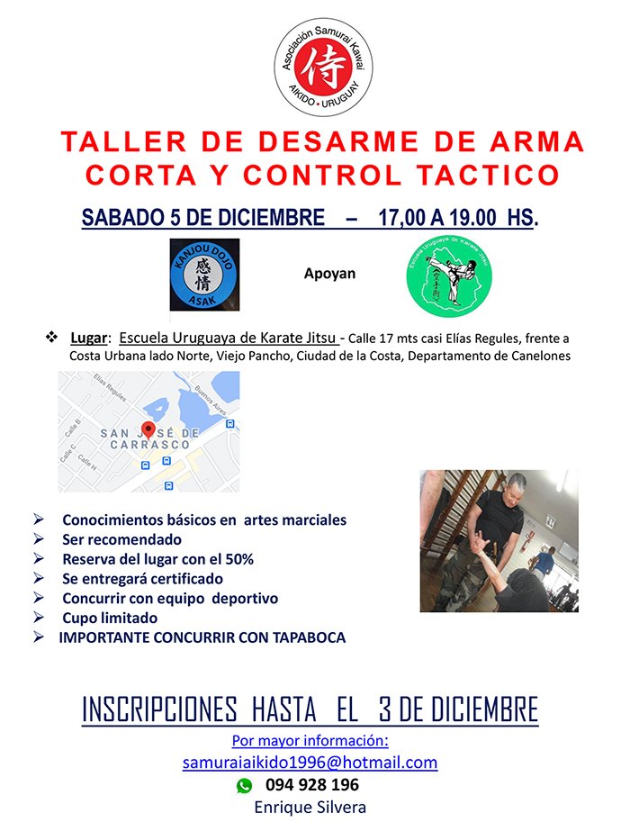 Taller de desarme de arma corta y control táctico