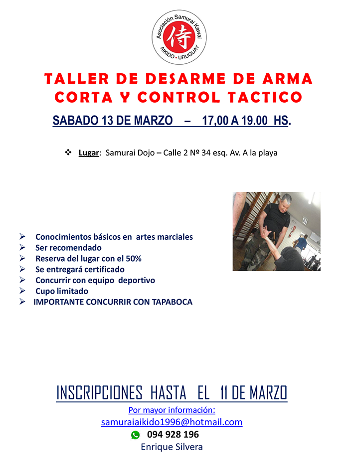 Taller de desarme de arma corta y control táctico